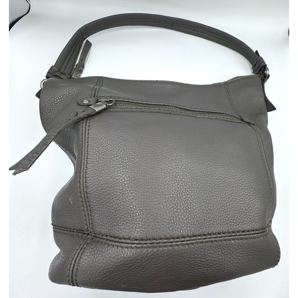 The Sak Sequoia Slate Gray Pebbled Leather Slouchy Hobo Shoulder Bag Zip Pocket